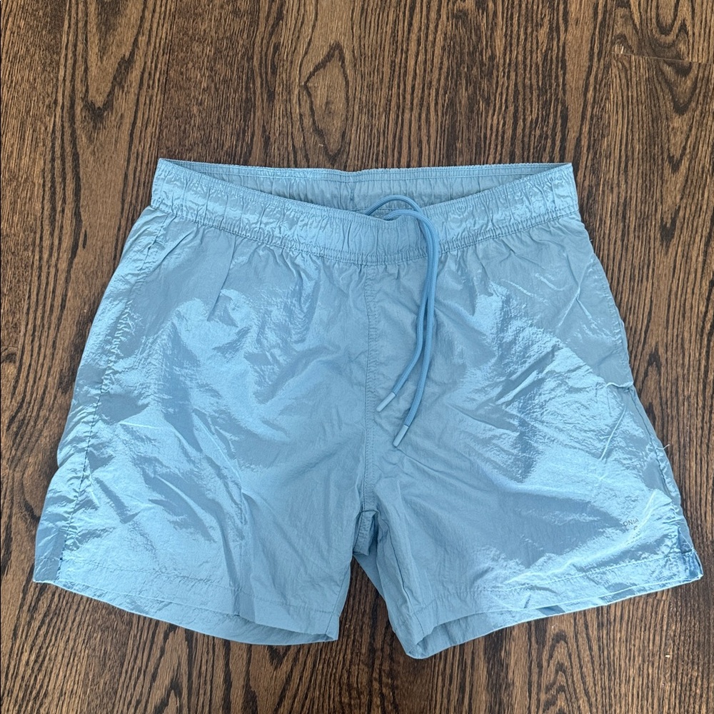 Onia - Men’s Multifunctional Swim Short, Nylon Crinkle, Light Blue, M, 5”, NW
